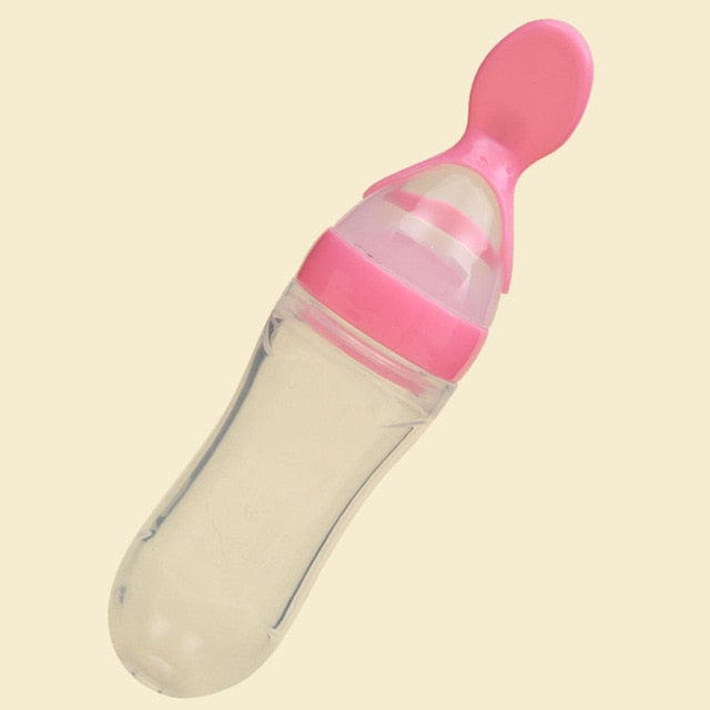 Infant Baby Squeezing Feeding Bottle With Spoon